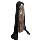 Leopard Print Sequin Maxi Dress with Cape H7022