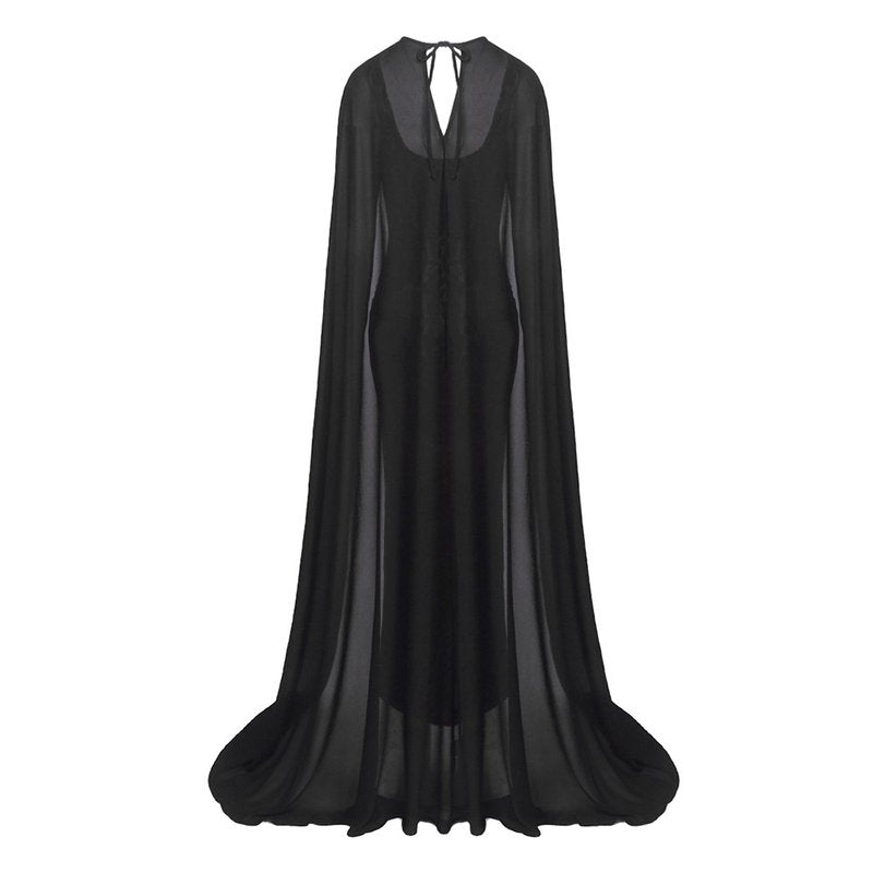 Leopard Print Sequin Maxi Dress with Cape H7022