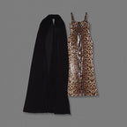 Leopard Print Sequin Maxi Dress with Cape H7022