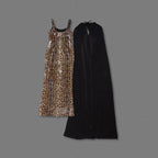 Leopard Print Sequin Maxi Dress with Cape H7022