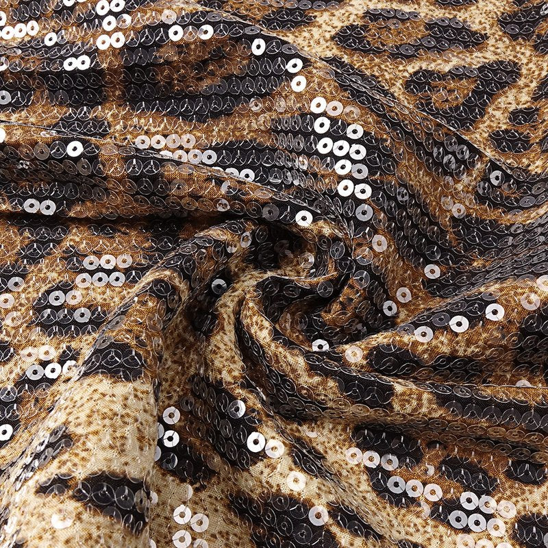Leopard Print Sequin Maxi Dress with Cape H7022