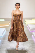 Leopard Print Strapless Midi Dress H6616