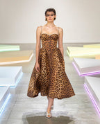 Leopard Print Strapless Midi Dress H6616