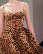 Leopard Print Strapless Midi Dress H6616
