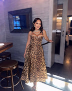 Leopard Print Strapless Midi Dress H6616