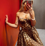 Leopard Print Strapless Midi Dress H6616