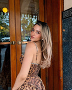 Leopard Print Strapless Midi Dress H6616