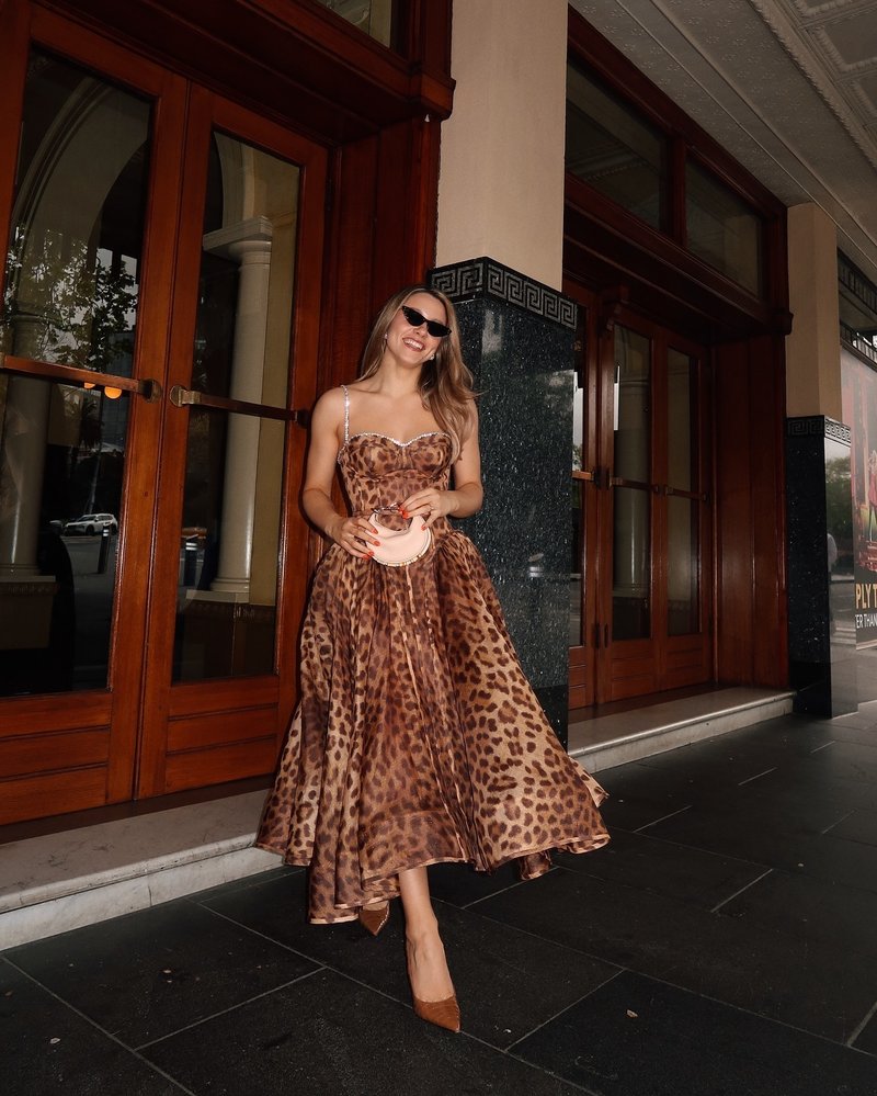 Leopard Print Strapless Midi Dress H6616