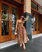 Leopard Print Strapless Midi Dress H6616