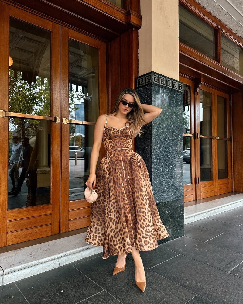 Leopard Print Strapless Midi Dress H6616