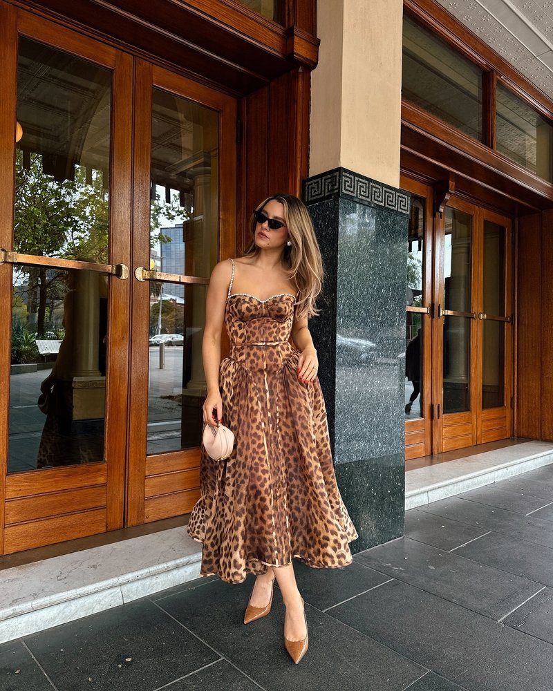 Leopard Print Strapless Midi Dress H6616