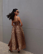 Leopard Print Strapless Midi Dress H6616
