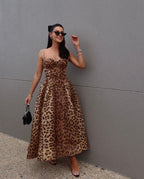 Leopard Print Strapless Midi Dress H6616
