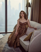 Leopard Print Strapless Midi Dress H6616