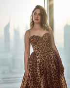 Leopard Print Strapless Midi Dress H6616