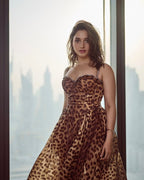 Leopard Print Strapless Midi Dress H6616