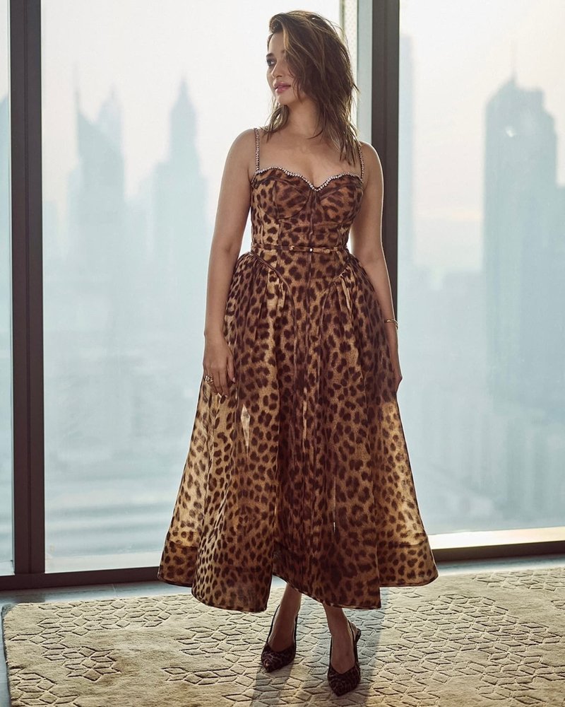 Leopard Print Strapless Midi Dress H6616