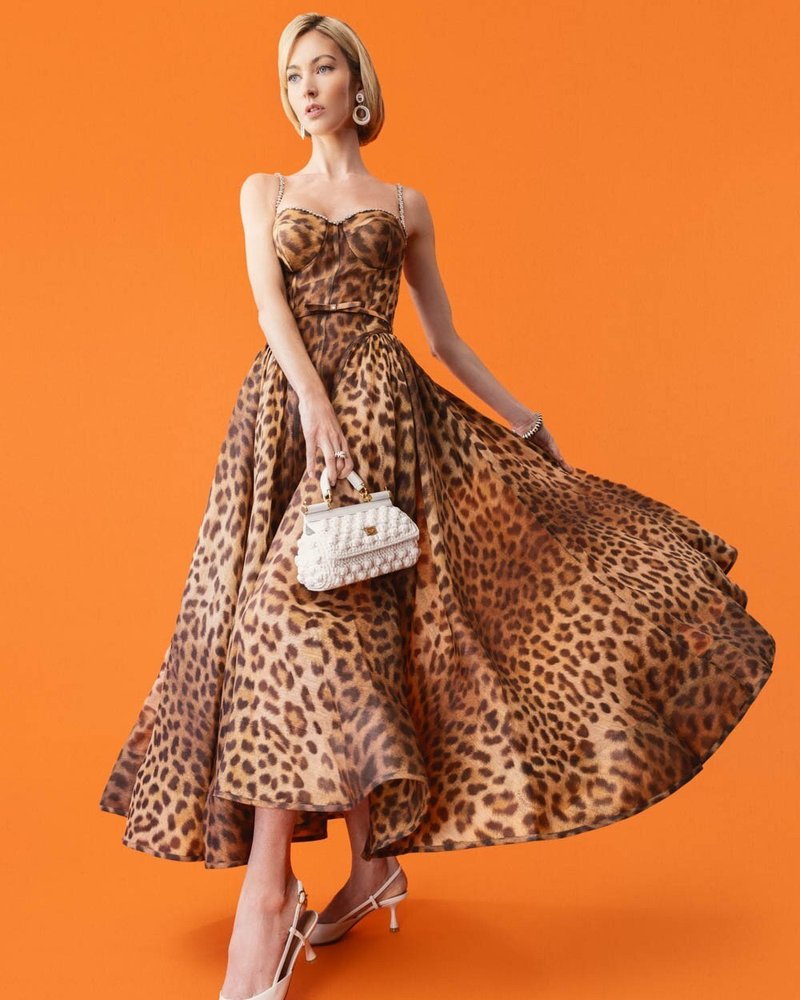 Leopard Print Strapless Midi Dress H6616