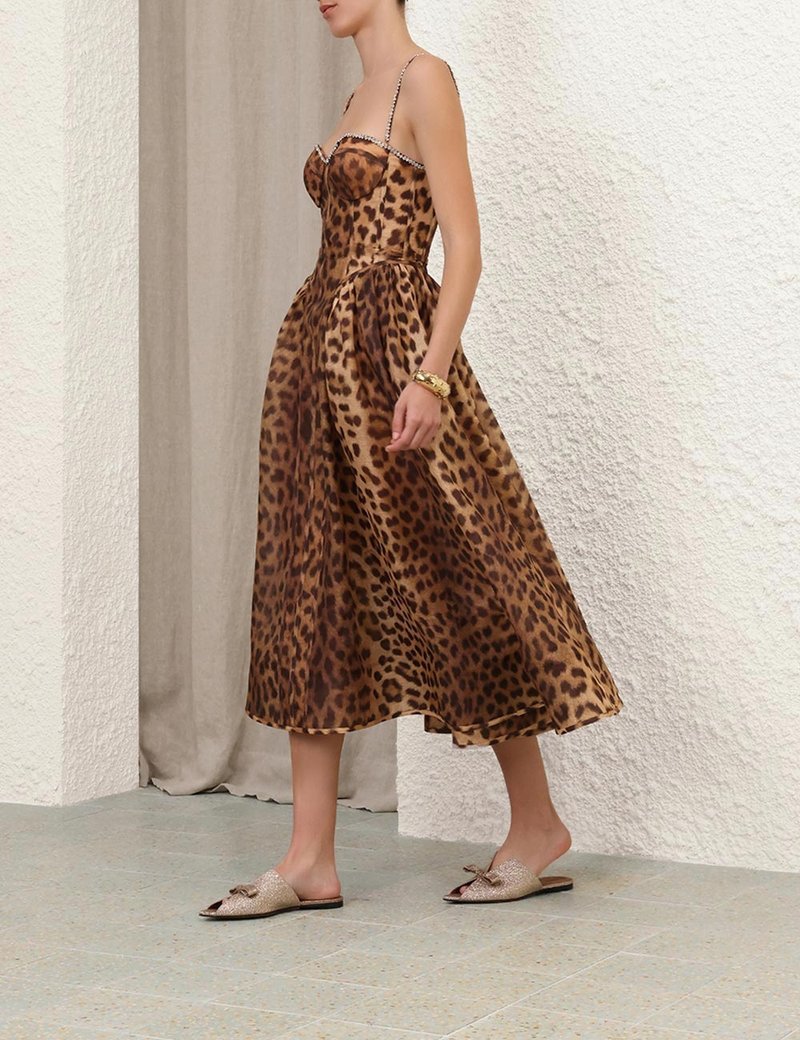 Leopard Print Strapless Midi Dress H6616