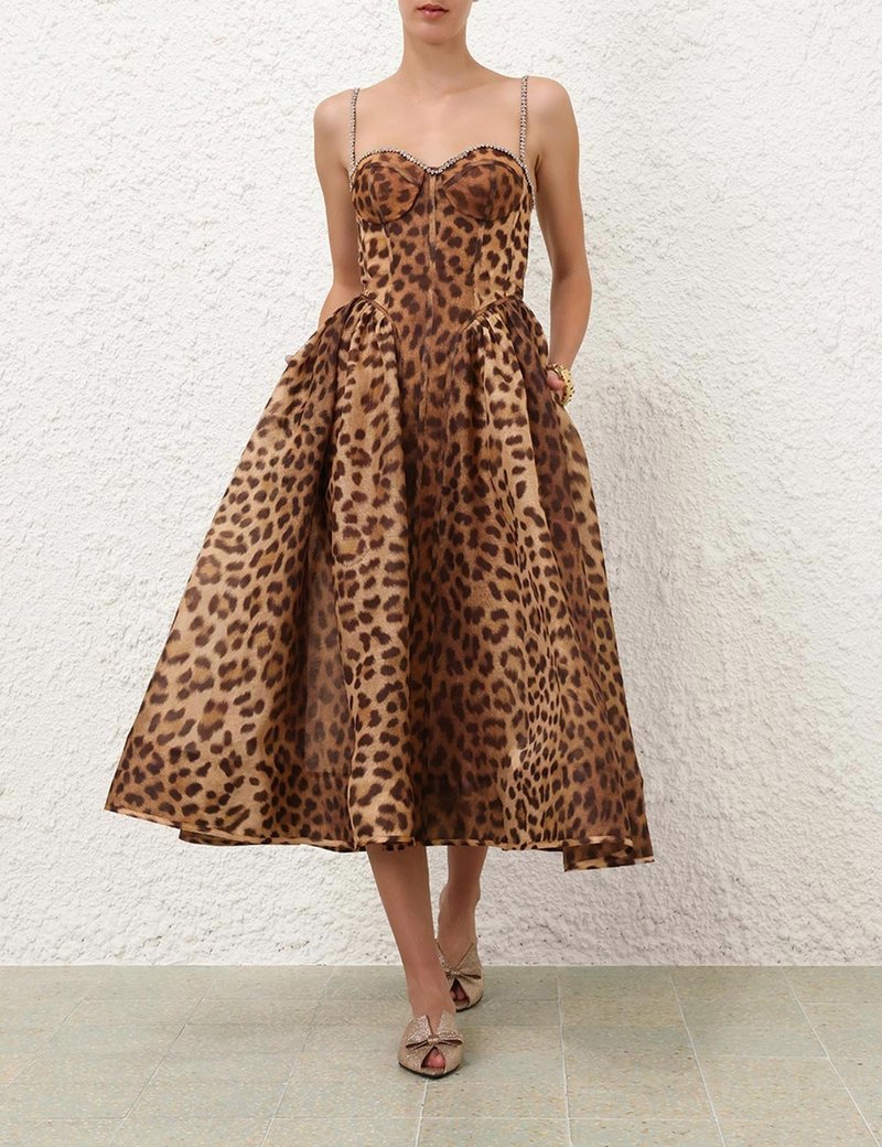 Leopard Print Strapless Midi Dress H6616