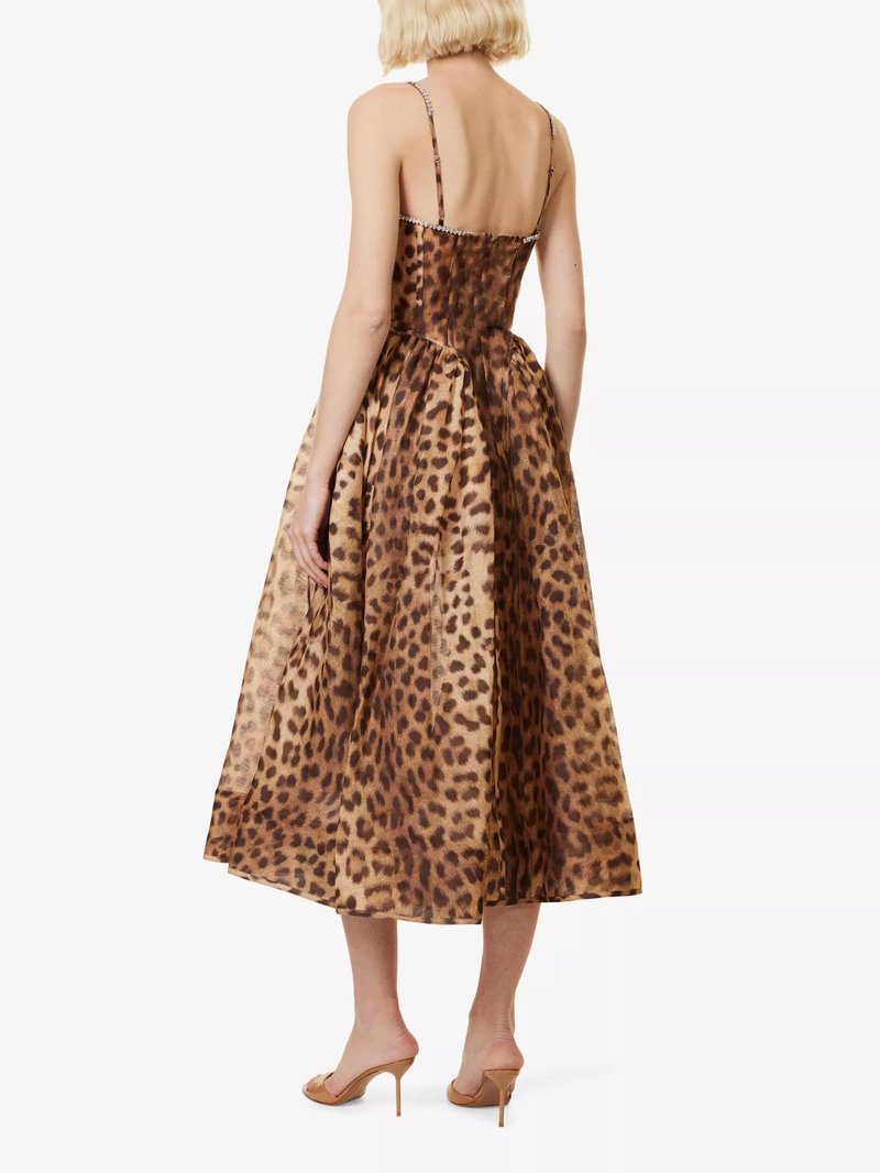 Leopard Print Strapless Midi Dress H6616