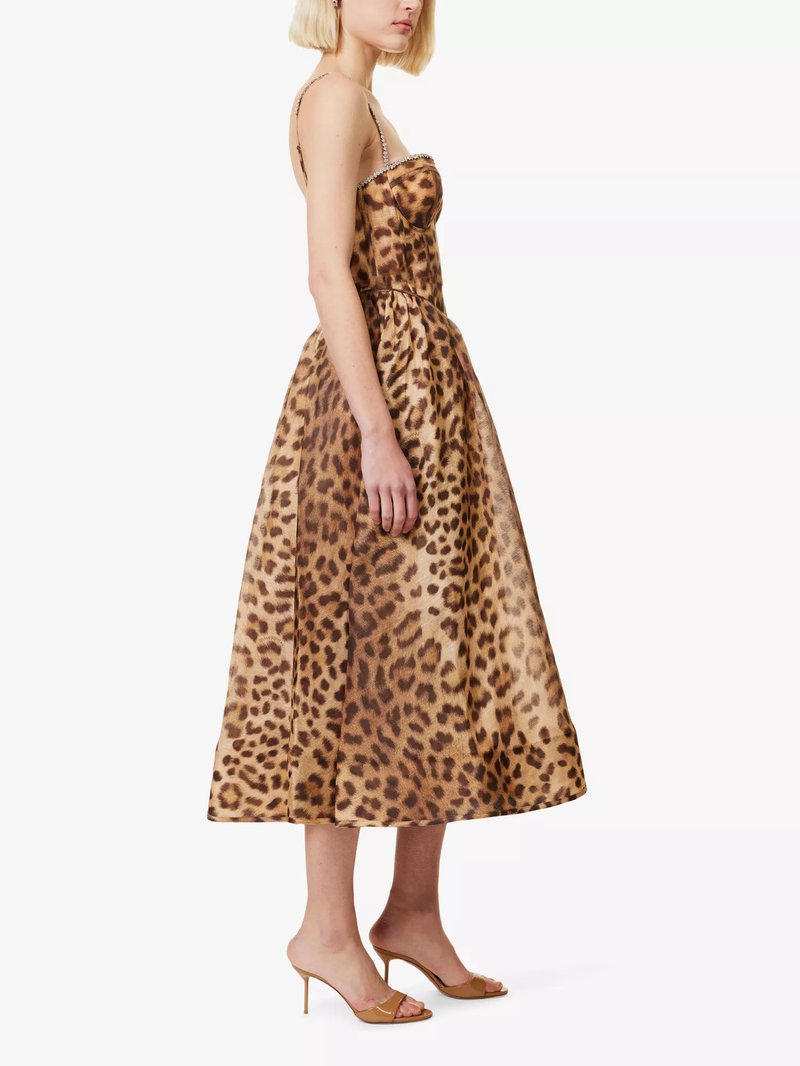 Leopard Print Strapless Midi Dress H6616