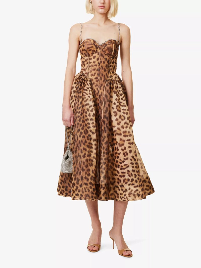 Leopard Print Strapless Midi Dress H6616