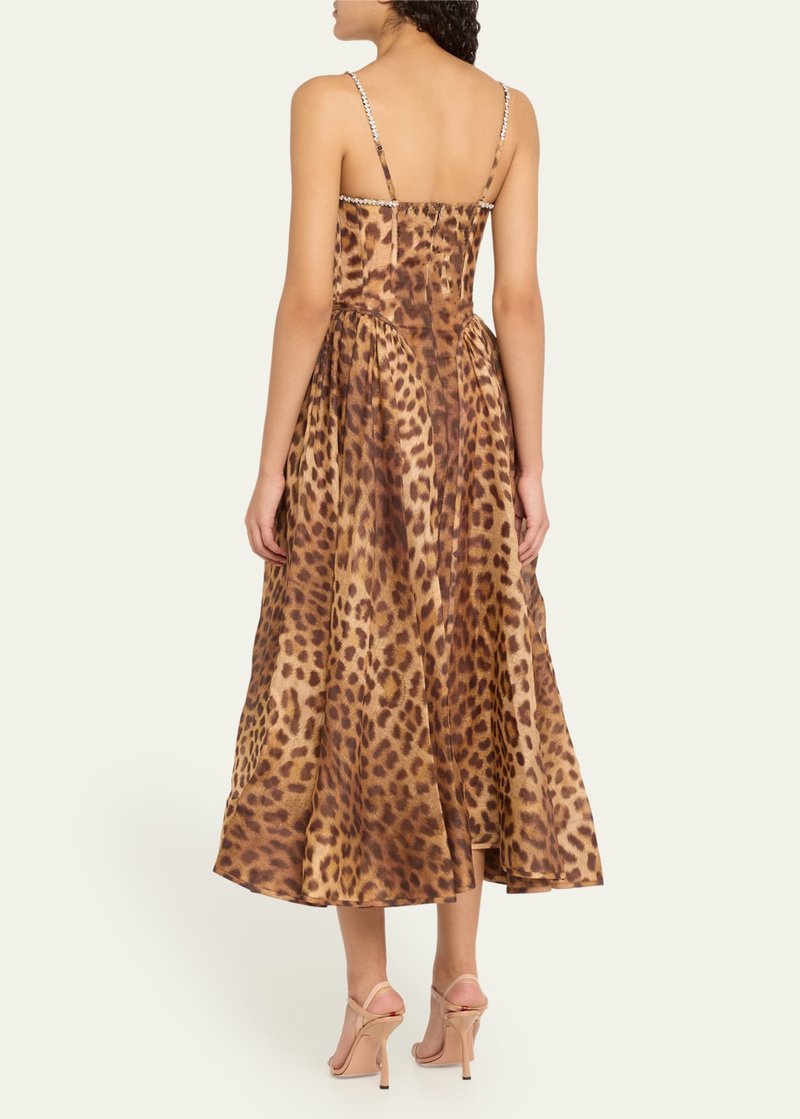 Leopard Print Strapless Midi Dress H6616