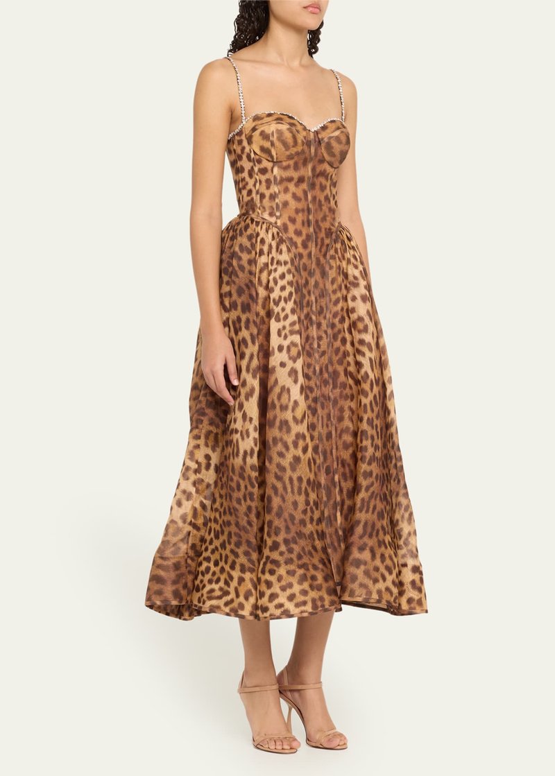 Leopard Print Strapless Midi Dress H6616