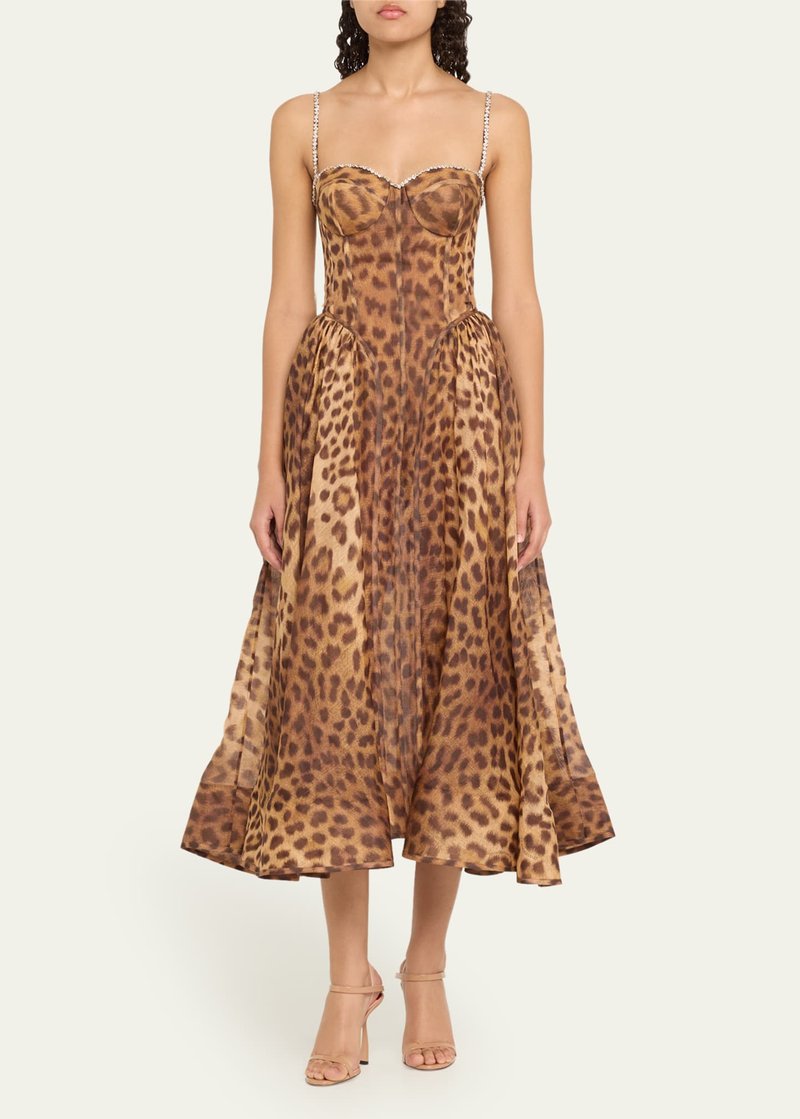 Leopard Print Strapless Midi Dress H6616