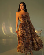 Leopard Print Strapless Midi Dress H6616