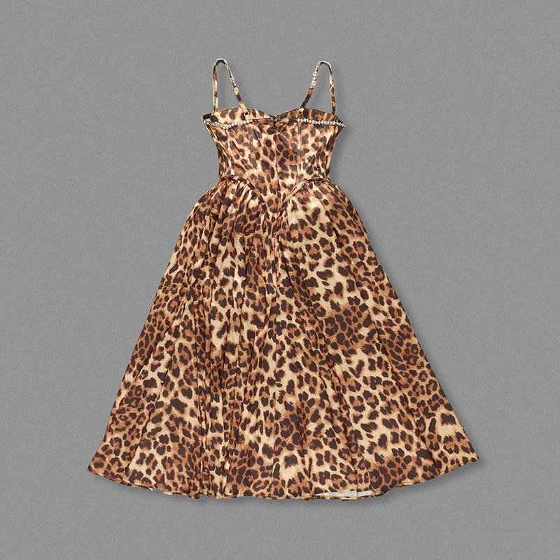 Leopard Print Strapless Midi Dress H6616
