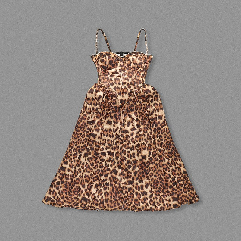 Leopard Print Strapless Midi Dress H6616