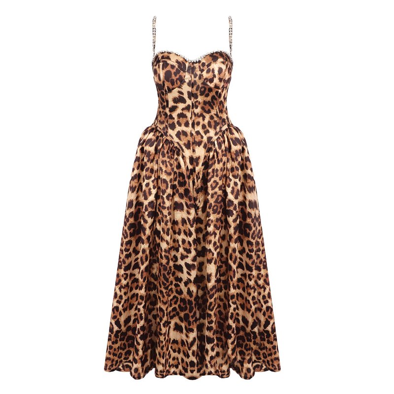 Leopard Print Strapless Midi Dress H6616