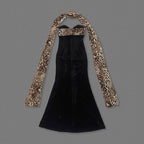 Leopard Trim Black Velvet Gown H6784