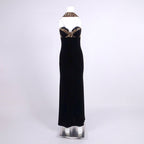 Leopard Trim Black Velvet Gown H6784