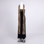 Leopard Trim Black Velvet Gown H6784