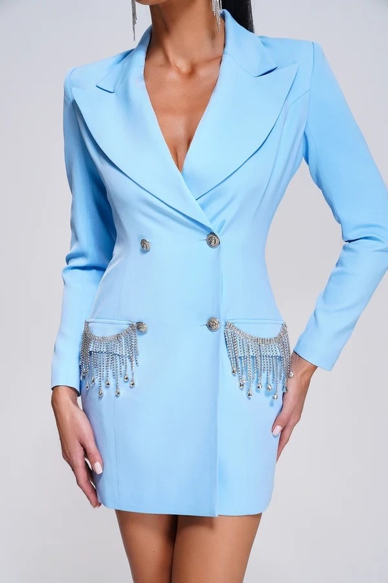 Light Blue Double Breasted Blazer Dress H5919