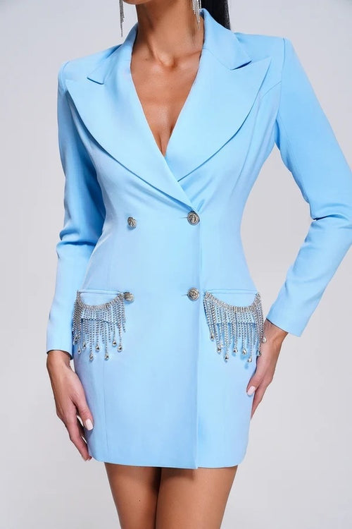 Light Blue Double Breasted Blazer Dress H5919