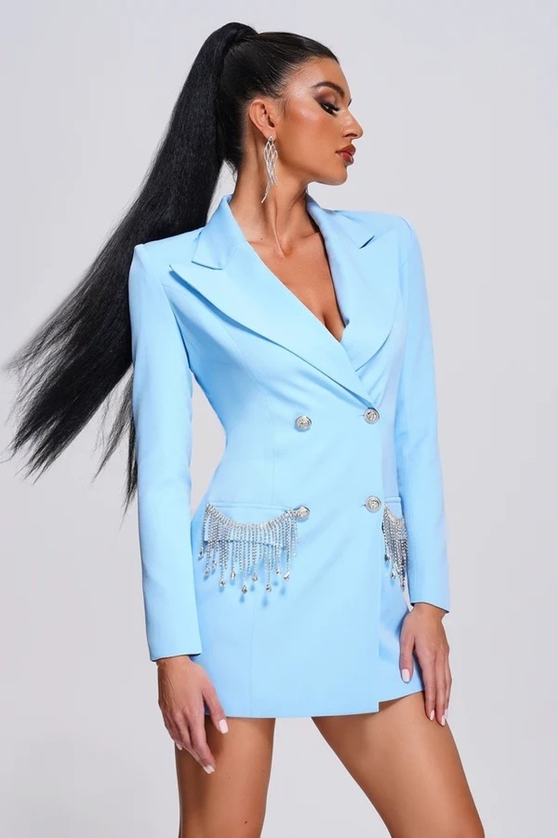 Light Blue Double Breasted Blazer Dress H5919