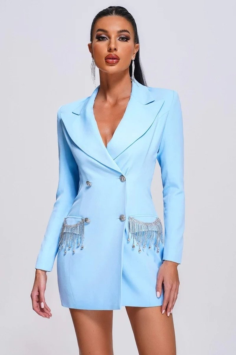Light Blue Double Breasted Blazer Dress H5919