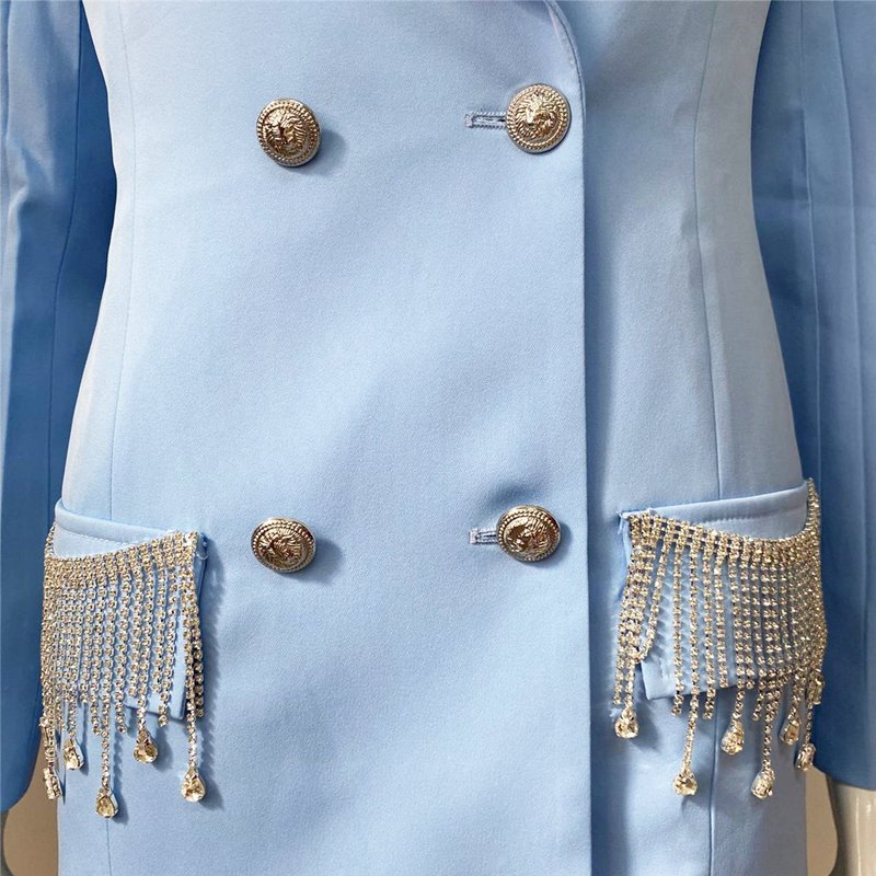 Light Blue Double Breasted Blazer Dress H5919