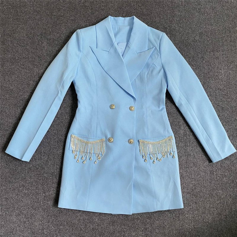 Light Blue Double Breasted Blazer Dress H5919