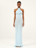 Light Blue Floral Halter Maxi Dress H6317
