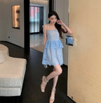 Light Blue Lace Tiered Mini Dress H6296