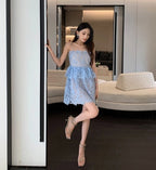 Light Blue Lace Tiered Mini Dress H6296