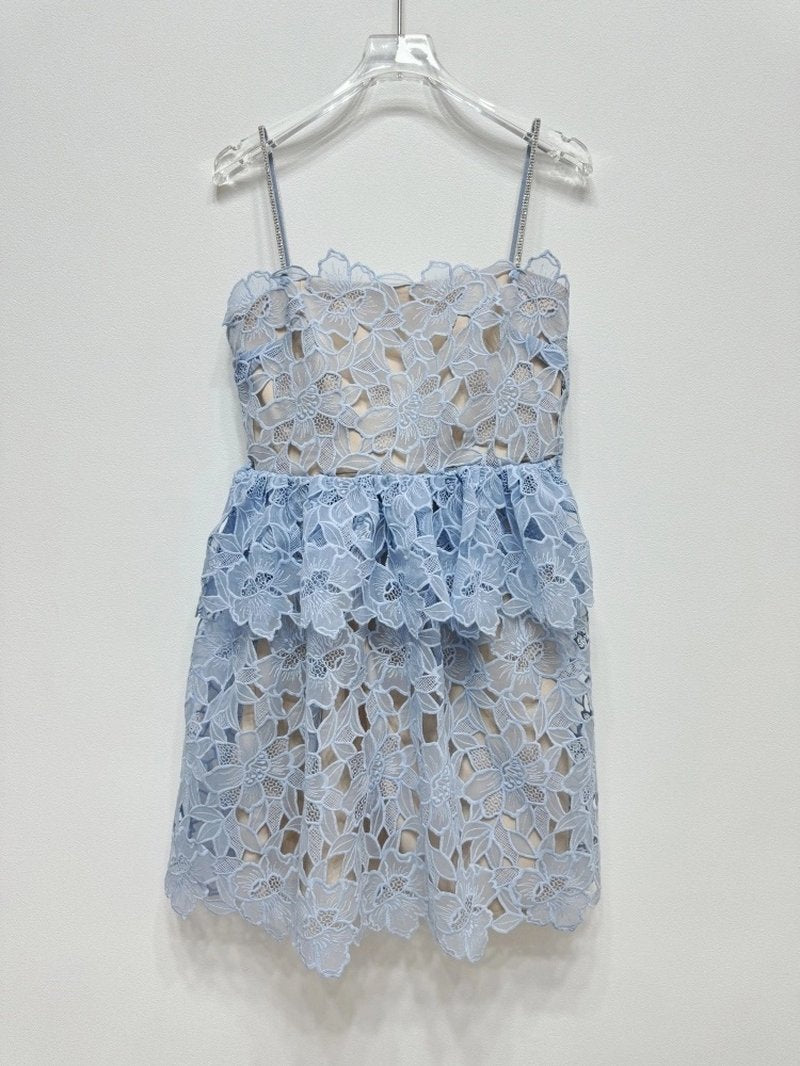 Light Blue Lace Tiered Mini Dress H6296