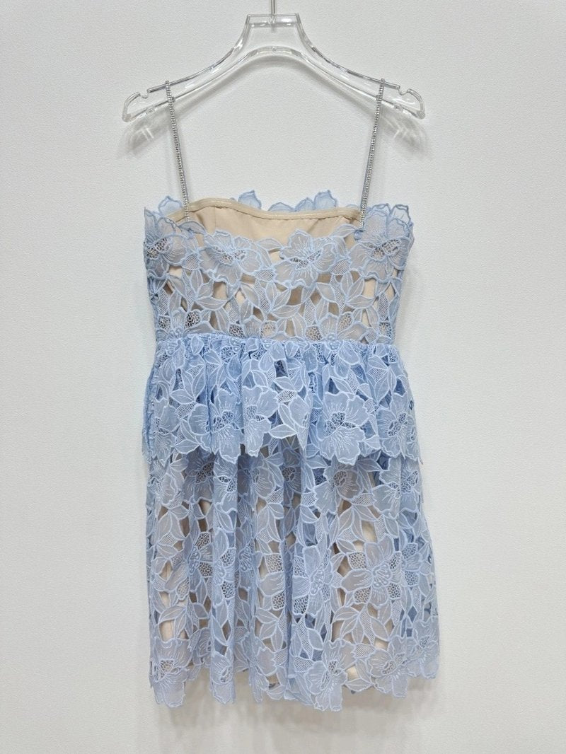 Light Blue Lace Tiered Mini Dress H6296