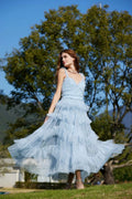 Light Blue Tiered Tulle Maxi Dress H6436