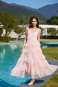 Light Blue Tiered Tulle Maxi Dress H6436